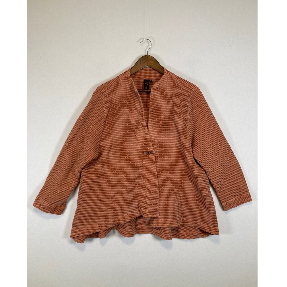 Focus Casual Life Cardigan Women's Large Orange Waffle Knit Cotton Lagen‎ look